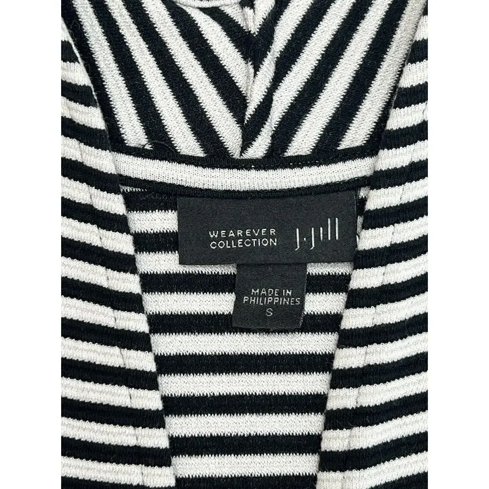 J.Jill Wearever Collection Striped Open Front Duster Cardigan Small Black White
